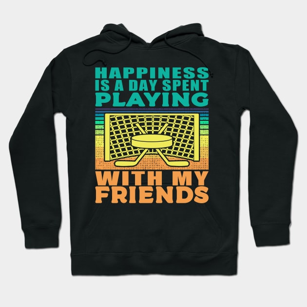 Playing Hockey With My Friends Hobby Blue Orange Text Hoodie by JaussZ